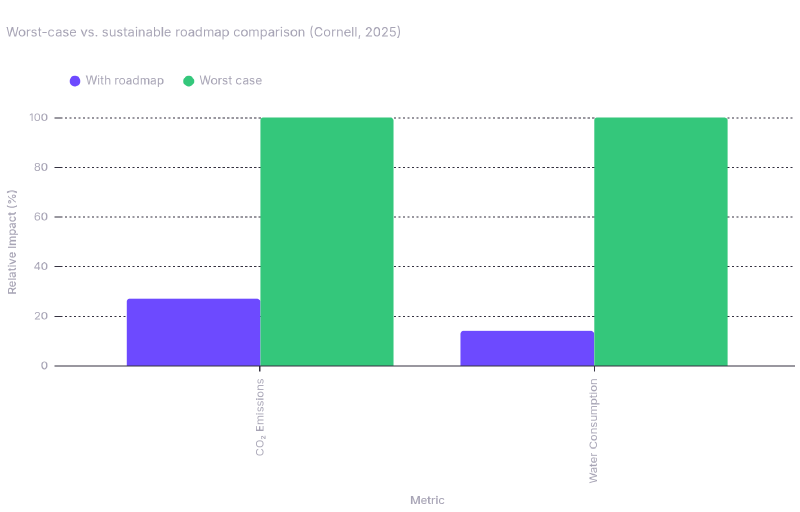 Worst-case vs. sustainable roadmap comparison (Cornell, 2025)
